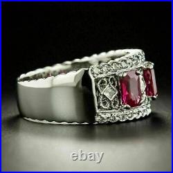 Geometric Late Art Deco Vintage Ring 2.90 Ct Simulated Ruby 14K White Gold Over