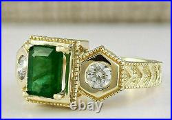 Geometric Late Art Deco Vintage Trilogy Ring 14k Yellow Gold Plated 2 Ct Emerald