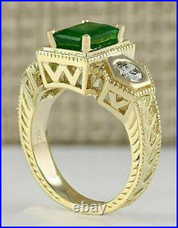 Geometric Late Art Deco Vintage Trilogy Ring 14k Yellow Gold Plated 2 Ct Emerald