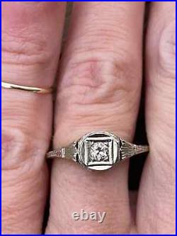 Geometric Late Art Deco Vintage Wedding Ring 1.4 Ct Diamond 14K White Gold Over