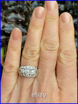 Geometric Late Art Deco Wedding Vintage Ring 14K White Gold Over 2.1 Ct Diamond