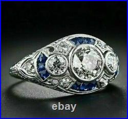 Geometric Late Art Deco Wedding Vintage Ring 14K White Gold Over 2.42 Ct Diamond