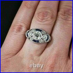 Geometric Late Art Deco Wedding Vintage Ring 14K White Gold Over 2.42 Ct Diamond