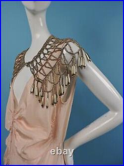 Glamour 1930s Brilliant Gold Bead Cape Collar For Dress W Dripping Dangles