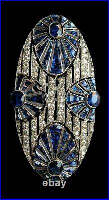 Gorgeous Art Deco Vintage Look Royal Blue Sapphire With Shiny CZ Women's Brooch