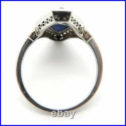 Gorgeous Vintage 925 Silver Art Deco Fancy Shape Cubic Zirconia & Sapphire Ring