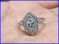 Halo Marquise 1.3ct Moissanite Vintage Art Deco Wedding Ring 925 Sterling Silver