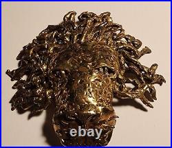 Handmade Brutalist Art Deco Lion Head Vintage Belt Buckle