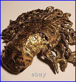 Handmade Brutalist Art Deco Lion Head Vintage Belt Buckle