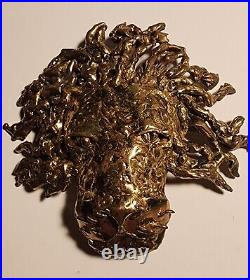 Handmade Brutalist Art Deco Lion Head Vintage Belt Buckle