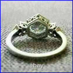Hexagonal Vintage Art Deco Ring 1.85 CT Simulated Diamond 14K White Gold Plated