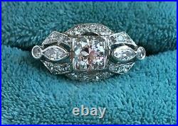 Incradible Vintage Art Deco East Engagement Ring 2Ct Diamond 925 Sterling Silver
