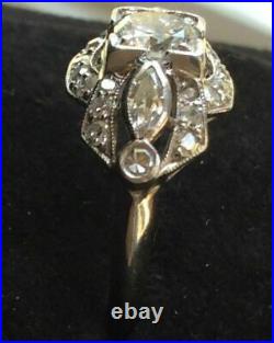 Incradible Vintage Art Deco East Engagement Ring 2Ct Diamond 925 Sterling Silver