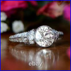 Incredible Vintage Art Deco Engagement Ring 14K White Gold Over 2.1 Ct Diamond