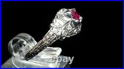 Incredible Vintage Art Deco Engagement Ring 14K White Gold Plated 1.58 Ct Ruby