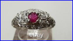 Incredible Vintage Art Deco Engagement Ring 14K White Gold Plated 1.58 Ct Ruby