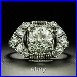 Incredible Vintage Art Deco Ring 14k White Gold Plated 2.41 Ct Simulated Diamond