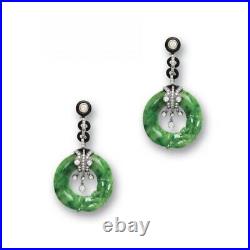 Jade Art Deco Dangle Earring Handmade Vintage High Jewelry 925 Sterling Silver