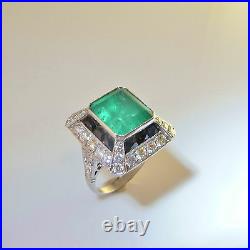 LARGE Art Deco Emerald Diamond Platinum Engagement Ring Wedding OMC OEC Filigree