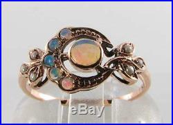 LUSH 9K 9CT ROSE GOLD OPAL & PEARL SUN MOON VINTAGE ART DECO INS RING FREE Size