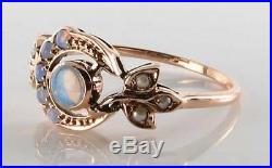 LUSH 9K 9CT ROSE GOLD OPAL & PEARL SUN MOON VINTAGE ART DECO INS RING FREE Size