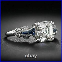 Lab-Created 2CT Diamond Art Deco Vintage Ring Engagement Ring 14K White Gold FN