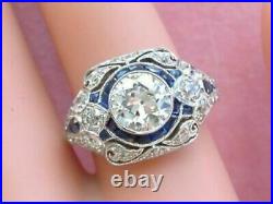 Lab-Created 3CT Diamond Blue Sapphire Vintage Art Deco Engagement Wedding Ring