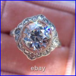 Lab-Created Diamond Antique Art Deco Vintage Engagement Ring 14K 2-Tone Gold FN