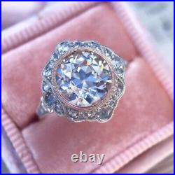 Lab-Created Diamond Antique Art Deco Vintage Engagement Ring 14K 2-Tone Gold FN