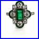 Lab-Created Intense Green Bezel Set Emerald & Old White CZ Art Deco Vintage Ring