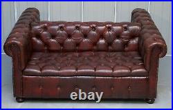 Large Oxblood Vintage Leather Double Sided Chesterfield Tufted Conversation Sofa