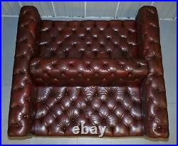 Large Oxblood Vintage Leather Double Sided Chesterfield Tufted Conversation Sofa