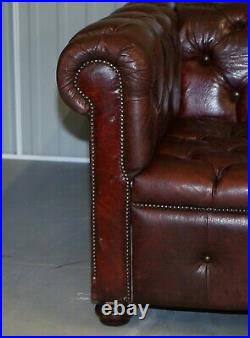 Large Oxblood Vintage Leather Double Sided Chesterfield Tufted Conversation Sofa