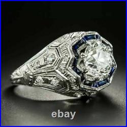 Late Art Deco Vintage Antique Wedding Ring 2.71CT Moissanite 14k White Gold Over