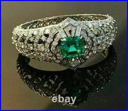 Late Art Deco Vintage Sparkle Ring Lab-Created 2.5Ct Emerald 14K White Gold Over