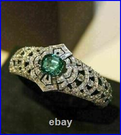 Late Art Deco Vintage Sparkle Ring Lab-Created 2.5Ct Emerald 14K White Gold Over