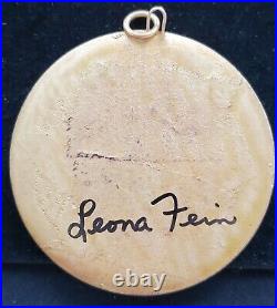 Leona Fein Rare XL Pendant Potichomania Designer Signed Vintage Rare Art Deco