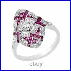 Marquise Shape Art Deco White Cubic Zirconia & Pink Rubies 2.33TCW Silver Ring