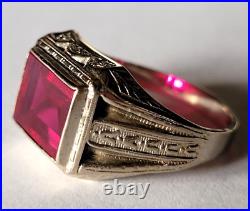 Men's GATSBY ERA EGYPTIAN REVIVAL ART DECO 1920s 10K WG 5CT RUBY ENGRAVED RING