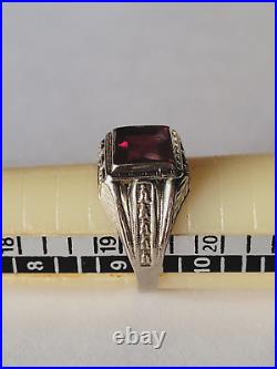 Men's GATSBY ERA EGYPTIAN REVIVAL ART DECO 1920s 10K WG 5CT RUBY ENGRAVED RING