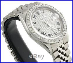 Mens Rolex 36mm DateJust Diamond Watch Jubilee Band Roman Numeral Pave Dial 4 CT