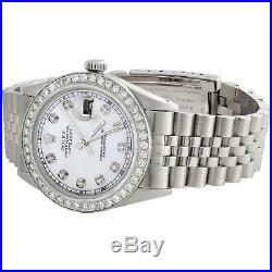 Mens Rolex 36mm DateJust Diamond Watch Jubilee Steel Band White MOP Dial 2 CT