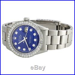 Mens Rolex 36mm DateJust Diamond Watch Oyster Steel Band Custom Blue Dial 2 CT