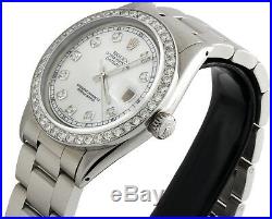 Mens Rolex 36mm DateJust Diamond Watch Oyster Steel Band White MOP Dial 2 CT