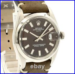 Mens Vintage ROLEX Oyster Perpetual Date 34mm BROWN Dial Stainless Steel Watch