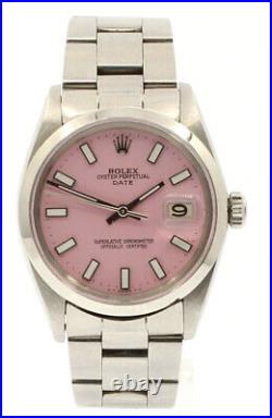 Mens Vintage ROLEX Oyster Perpetual Date 34mm PINK Dial Stainless Steel Watch