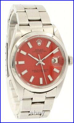 Mens Vintage ROLEX Oyster Perpetual Date 34mm RED Dial Stainless Steel Watch