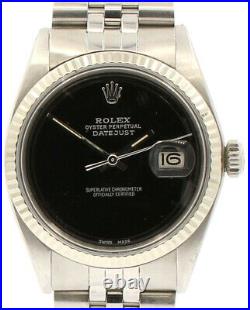 Mens Vintage ROLEX Oyster Perpetual Datejust 36mm BLACK Dial Watch