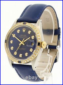 Mens Vintage ROLEX Oyster Perpetual Datejust 36mm Blue DIAMOND Dial Watch