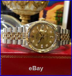 Mens Vintage ROLEX Oyster Perpetual Datejust 36mm Gold DIAMOND Dial Watch